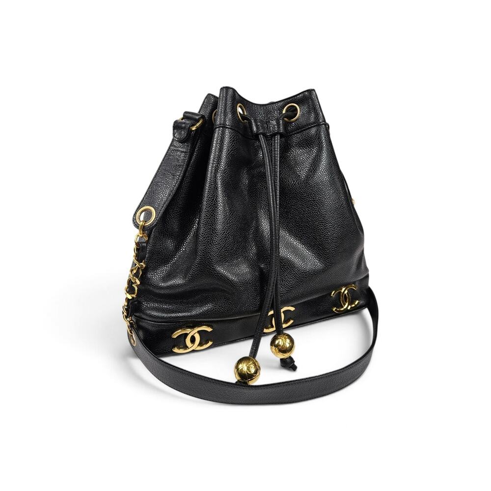 Vintage 90's Chanel Large Triple CC Bucket Bag Black Caviar Leather - Picture 13 of 13